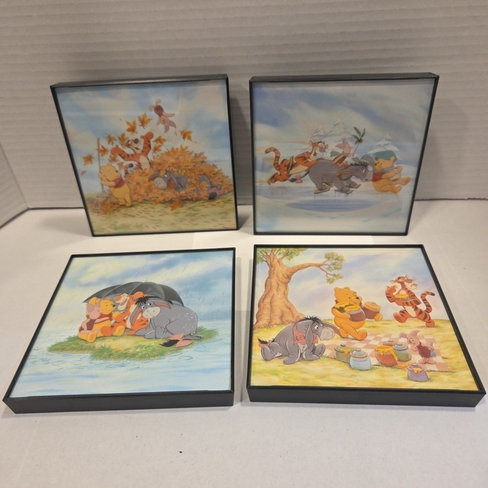 Disney Winnie The Pooh 100 Acre Wood Art Prints 5x5.5  Set of 4‎ Season